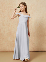 Off-the-shoulder A-Line Junior Bridesmaid Dresses Silver