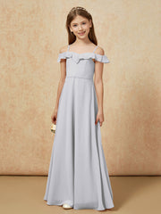 Off-the-shoulder A-Line Junior Bridesmaid Dresses Silver