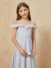 Off-the-shoulder A-Line Junior Bridesmaid Dresses Silver