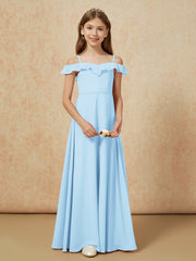 Off-the-shoulder A-Line Junior Bridesmaid Dresses Sky Blue