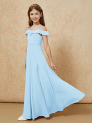 Off-the-shoulder A-Line Junior Bridesmaid Dresses Sky Blue