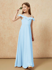 Off-the-shoulder A-Line Junior Bridesmaid Dresses Sky Blue