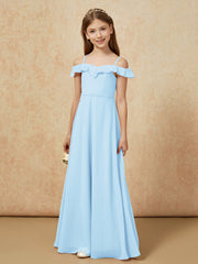 Off-the-shoulder A-Line Junior Bridesmaid Dresses Sky Blue