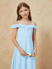 Off-the-shoulder A-Line Junior Bridesmaid Dresses Sky Blue