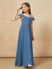 Off-the-shoulder A-Line Junior Bridesmaid Dresses Slate Blue