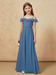 Off-the-shoulder A-Line Junior Bridesmaid Dresses Slate Blue