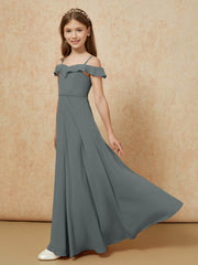 Off-the-shoulder A-Line Junior Bridesmaid Dresses Steel Grey