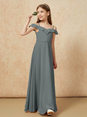 Off-the-shoulder A-Line Junior Bridesmaid Dresses Steel Grey