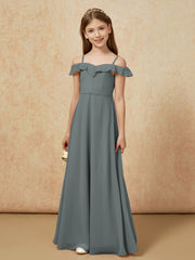 Off-the-shoulder A-Line Junior Bridesmaid Dresses Steel Grey
