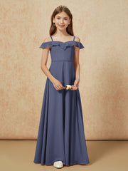 Off-the-shoulder A-Line Junior Bridesmaid Dresses Stormy