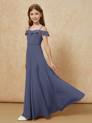 Off-the-shoulder A-Line Junior Bridesmaid Dresses Stormy