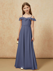 Off-the-shoulder A-Line Junior Bridesmaid Dresses Stormy