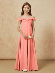 Off-the-shoulder A-Line Junior Bridesmaid Dresses Sunset