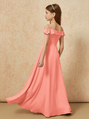 Off-the-shoulder A-Line Junior Bridesmaid Dresses Sunset