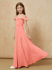 Off-the-shoulder A-Line Junior Bridesmaid Dresses Sunset