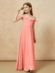 Off-the-shoulder A-Line Junior Bridesmaid Dresses Sunset