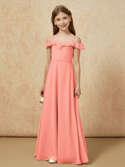Off-the-shoulder A-Line Junior Bridesmaid Dresses Sunset