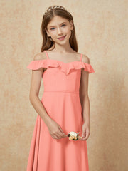 Off-the-shoulder A-Line Junior Bridesmaid Dresses Sunset
