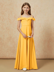Off-the-shoulder A-Line Junior Bridesmaid Dresses Tangerine
