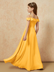 Off-the-shoulder A-Line Junior Bridesmaid Dresses Tangerine