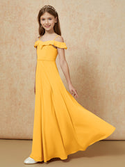 Off-the-shoulder A-Line Junior Bridesmaid Dresses Tangerine