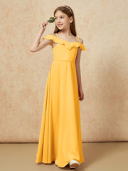 Off-the-shoulder A-Line Junior Bridesmaid Dresses Tangerine