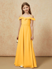 Off-the-shoulder A-Line Junior Bridesmaid Dresses Tangerine