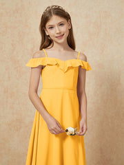 Off-the-shoulder A-Line Junior Bridesmaid Dresses Tangerine