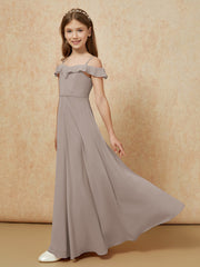 Off-the-shoulder A-Line Junior Bridesmaid Dresses Taupe