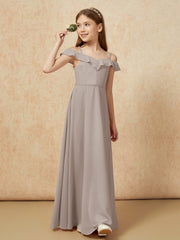 Off-the-shoulder A-Line Junior Bridesmaid Dresses Taupe