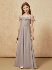 Off-the-shoulder A-Line Junior Bridesmaid Dresses Taupe
