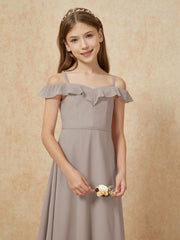 Off-the-shoulder A-Line Junior Bridesmaid Dresses Taupe