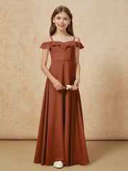 Off-the-shoulder A-Line Junior Bridesmaid Dresses Terracotta