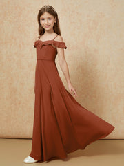 Off-the-shoulder A-Line Junior Bridesmaid Dresses Terracotta