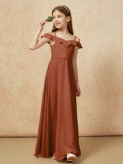 Off-the-shoulder A-Line Junior Bridesmaid Dresses Terracotta