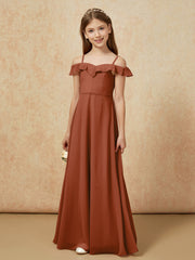 Off-the-shoulder A-Line Junior Bridesmaid Dresses Terracotta