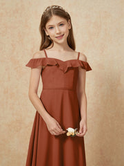 Off-the-shoulder A-Line Junior Bridesmaid Dresses Terracotta