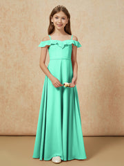 Off-the-shoulder A-Line Junior Bridesmaid Dresses Turquoise