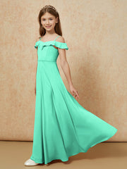 Off-the-shoulder A-Line Junior Bridesmaid Dresses Turquoise