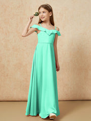 Off-the-shoulder A-Line Junior Bridesmaid Dresses Turquoise