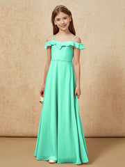 Off-the-shoulder A-Line Junior Bridesmaid Dresses Turquoise