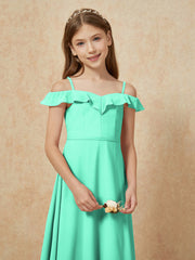 Off-the-shoulder A-Line Junior Bridesmaid Dresses Turquoise