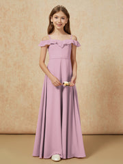 Off-the-shoulder A-Line Junior Bridesmaid Dresses Vintage Mauve