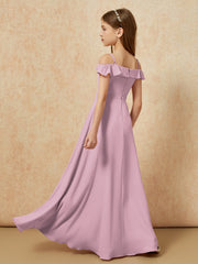 Off-the-shoulder A-Line Junior Bridesmaid Dresses Vintage Mauve
