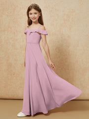 Off-the-shoulder A-Line Junior Bridesmaid Dresses Vintage Mauve