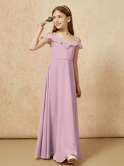 Off-the-shoulder A-Line Junior Bridesmaid Dresses Vintage Mauve