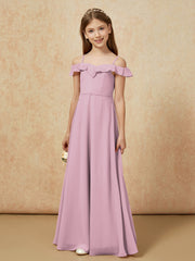 Off-the-shoulder A-Line Junior Bridesmaid Dresses Vintage Mauve