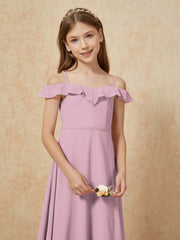 Off-the-shoulder A-Line Junior Bridesmaid Dresses Vintage Mauve
