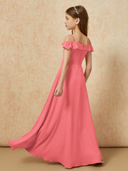 Off-the-shoulder A-Line Junior Bridesmaid Dresses Watermelon