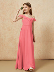 Off-the-shoulder A-Line Junior Bridesmaid Dresses Watermelon